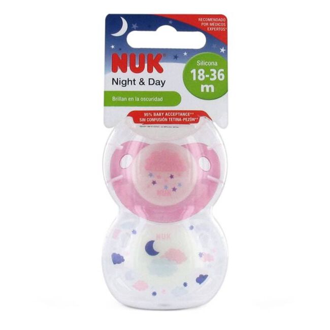 Nuk Chupete de Silicona Night 18 a 36 meses, 2 unidades