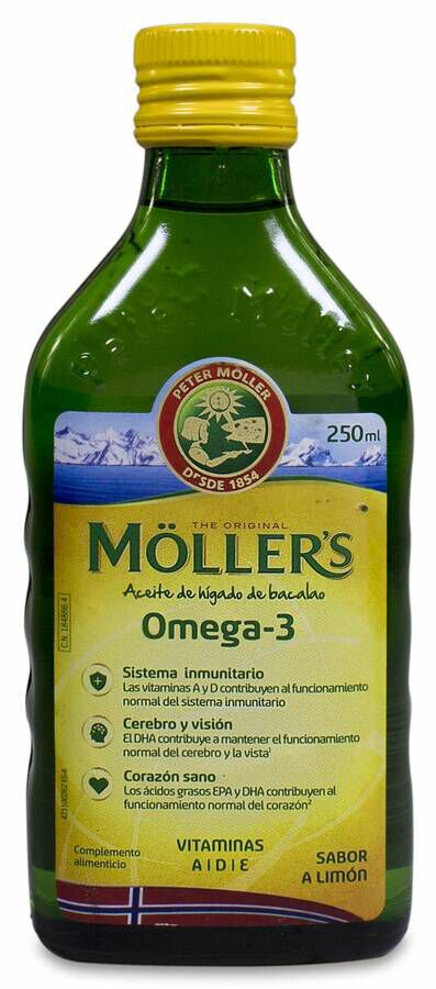 Möller's Omega-3 Aceite de Hígado de Bacalao Sabor Limón, 250 ml