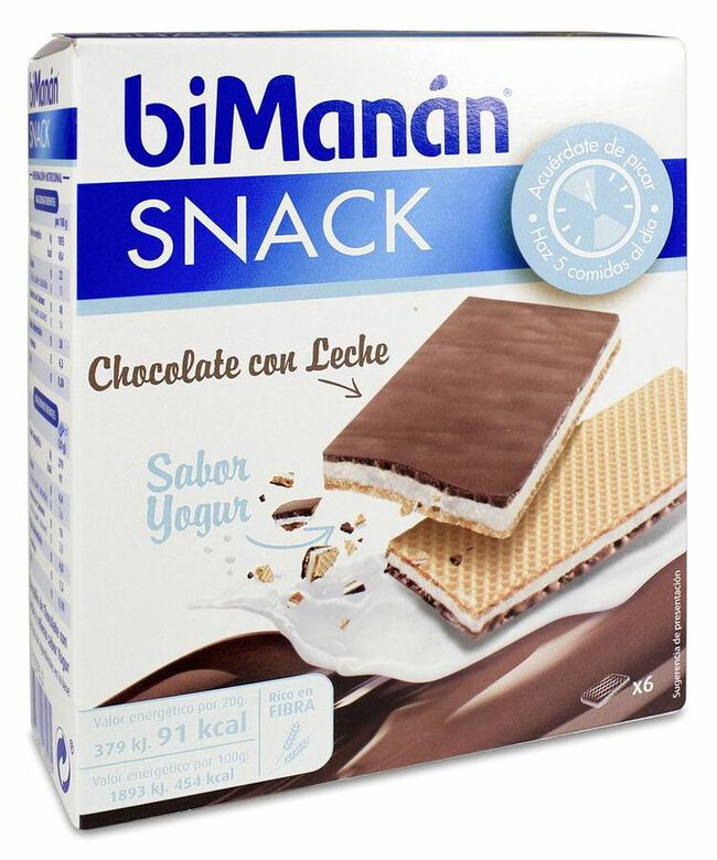 biManán Snack Chocolate con Leche Sabor Yogur, 6 Uds