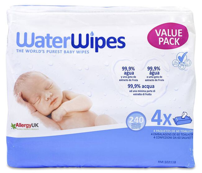Pack WaterWipes, 4 x 60 Toallitas