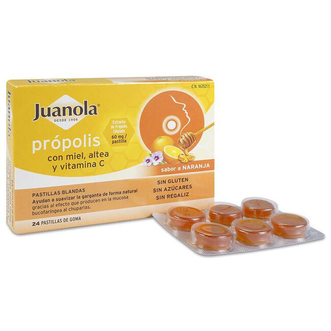 Juanola Pastillas Própolis con Miel, Altea + vitamina C con Sabor a Naranja, 24 Uds
