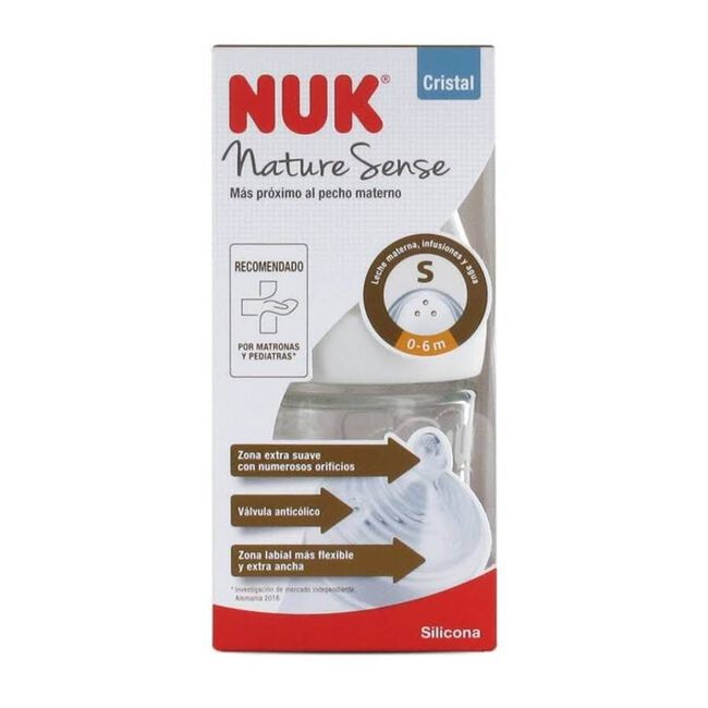 Nuk Nature Sense Biberón Cristal y Silicona 0 a 6 Meses, 120 ml
