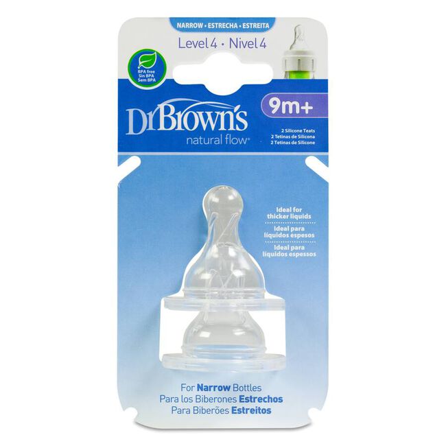 Dr. Brown's Natural Flow Tetina Estándar Silicona Nivel 4, 2 Ud