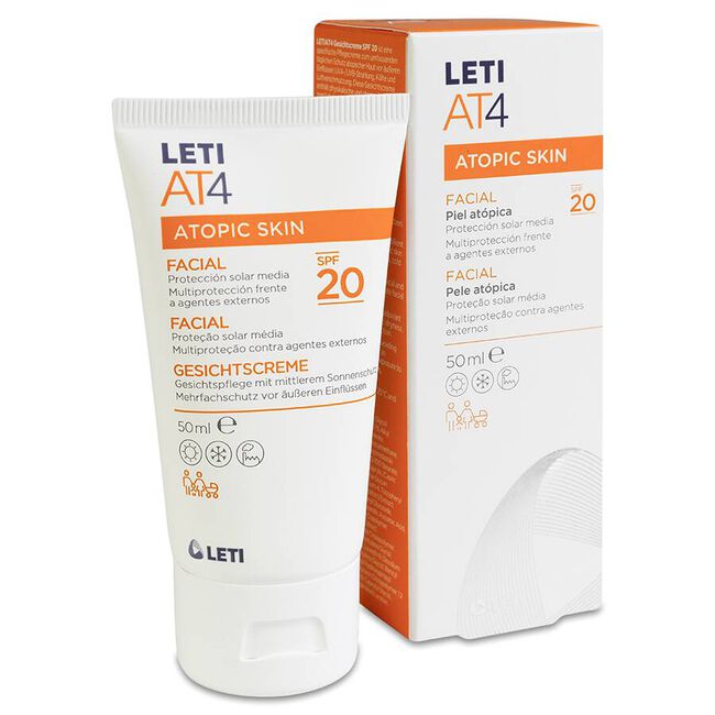 LETI At-4 Crema Facial SPF 20 Piel Atópica y/o Seca, 50 ml