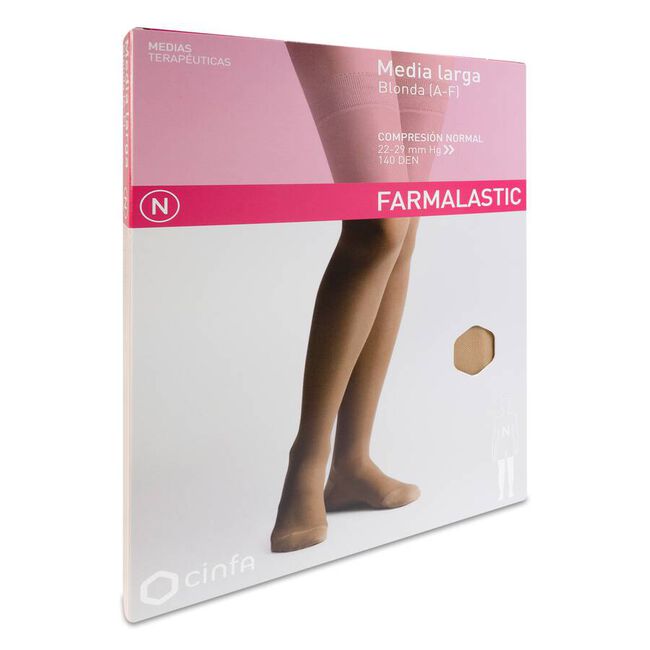 Farmalastic Media Larga Blonda (A-F) Compresión Normal Beige Talla Reina, 2 Uds