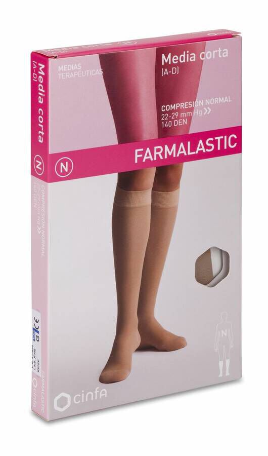 Farmalastic Media Corta Compresión Normal Beige Talla G, 1 Par