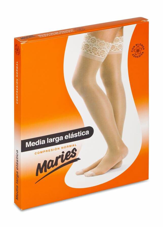 Maries Media Larga Elástica con Blonda Compresión Normal Beige Talla 6, 1 Media
