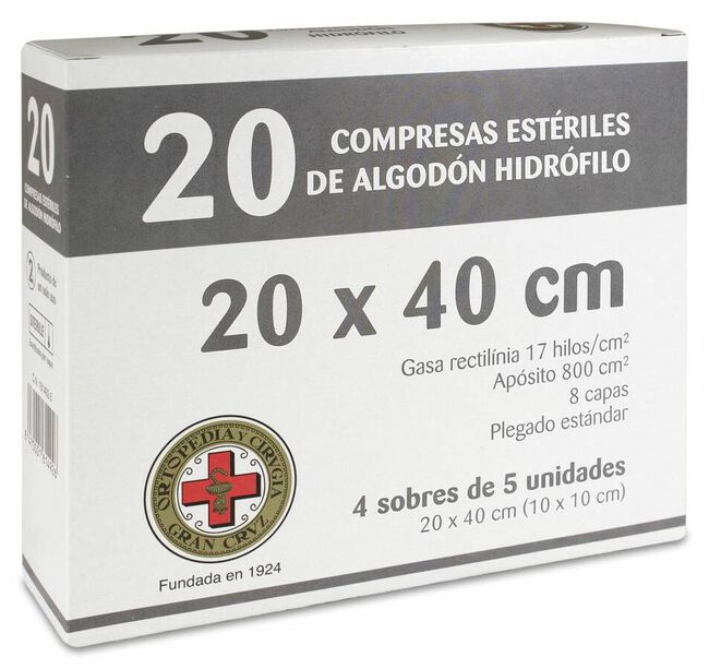 Gran Cruz Gasa Estéril 20 x 40 cm, 20 Uds