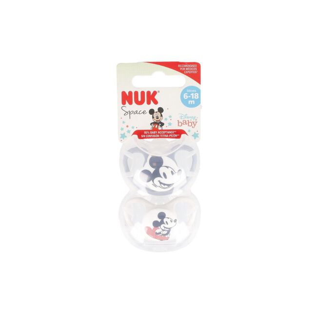 Nuk Chupete Mickey Gris Silicona 6-18 m, 2 U