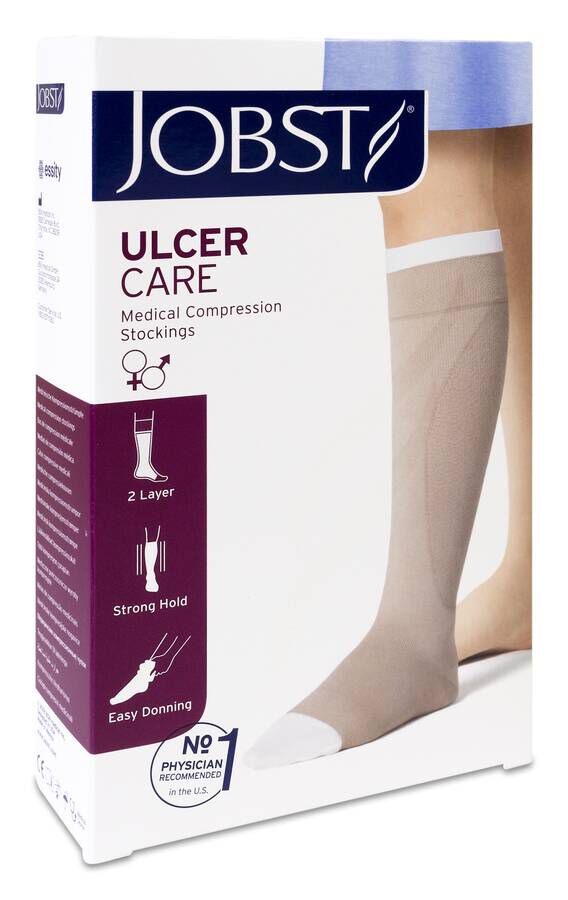 Jobst UlcerCARE Media Compresión Fuerte sin Cremallera Beige Talla L, 1 Unidad