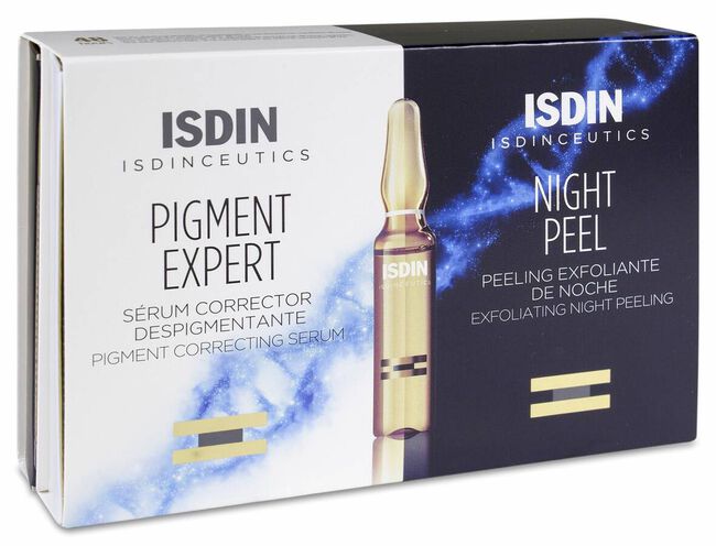Isdin Isdinceutics Pigment Expert Sérum Despigmentante de Día + Night Peel Peeling Exfoliante Nocturno, 20 Ampollas