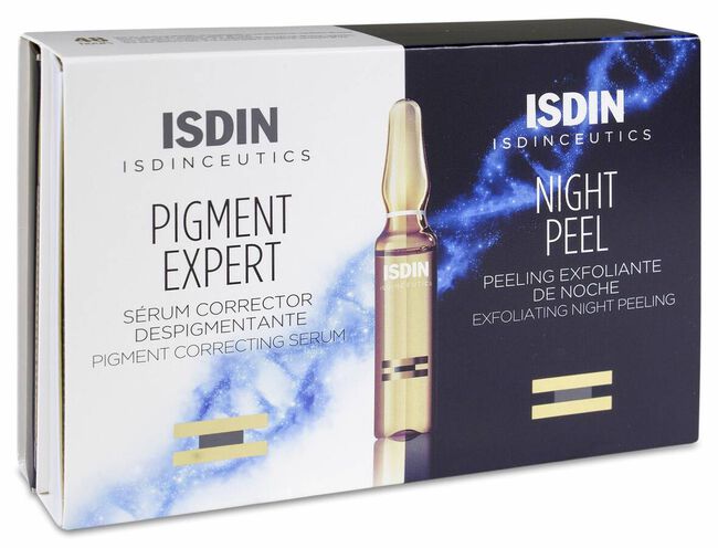 Isdin Isdinceutics Pigment Expert Sérum Despigmentante de Día + Night Peel Peeling Exfoliante Nocturno, 20 Ampollas