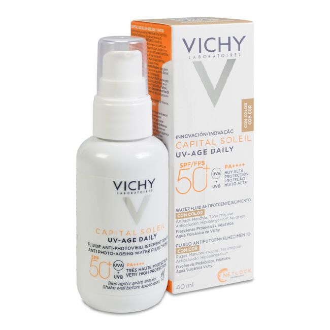 Vichy Capital Soleil UV Age Fluido Fotoprotector Diario con Color SPF50+ Tono Light, 50 ml