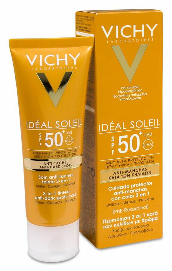 Vichy Ideal Soleil Antimanchas 3 en 1 con Color SPF 50+, 50 ml