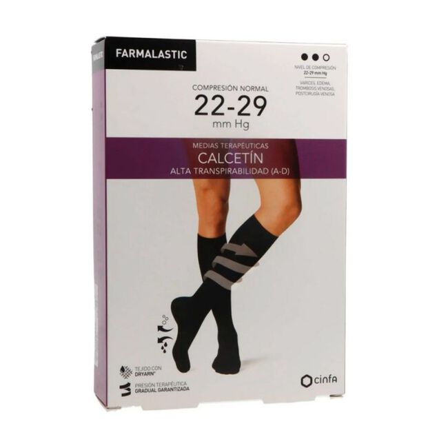Farmalastic Calcetín Alta Transpirabilidad Negro Compresión Normal Talla Extra Grande, 1 Par