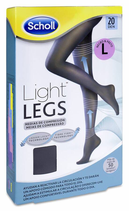 Scholl Light Legs Medias de Compresión Ligera 20 Den Negro Talla L, 1 Ud