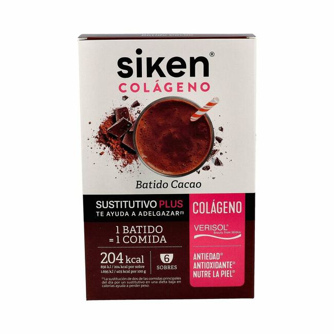 Siken Sustitutivo Plus Colágeno Batido Cacao, 6 Sobres