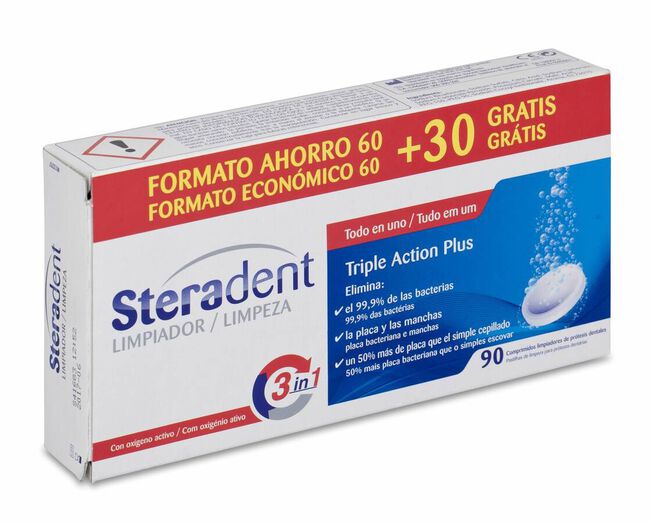 Steradent Triple Acción Plus, 90 Uds