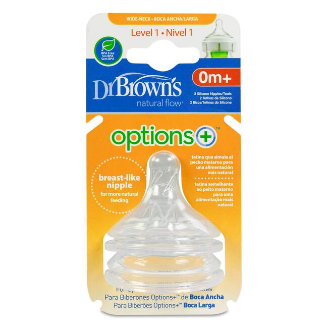 Dr. Brown's Options+ Tetina Boca Ancha Nivel 1, 2 Uds