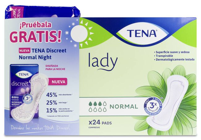 Pack Tena Lady Normal + Discreet Normal Night, 24 unidades