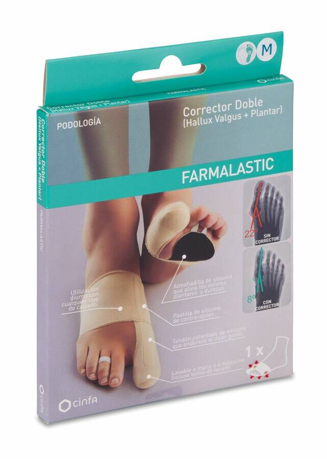 Farmalastic Corrector Doble Juanetes y Plantar Gel De Silicona Pie Derecho Talla Mediana, 1 Ud