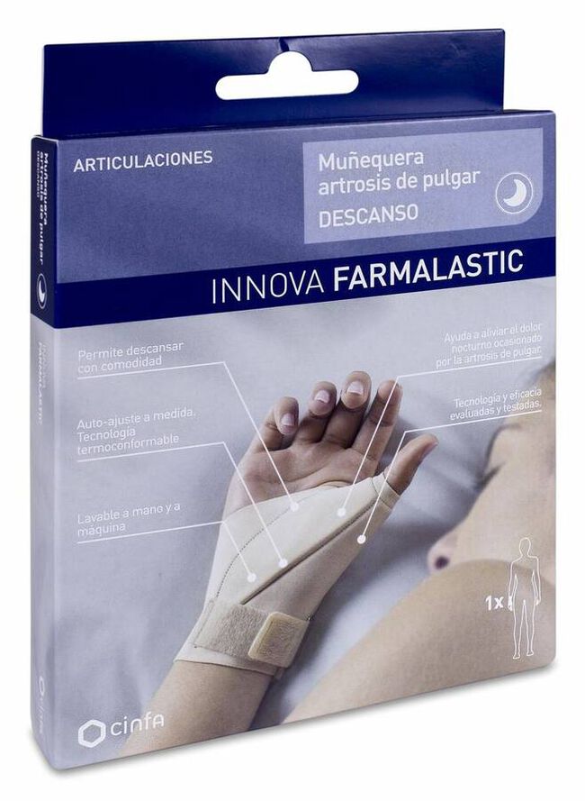 Farmalastic Muñequera Artrosis de Pulgar Descanso Mano Derecha Talla M, 1 Ud