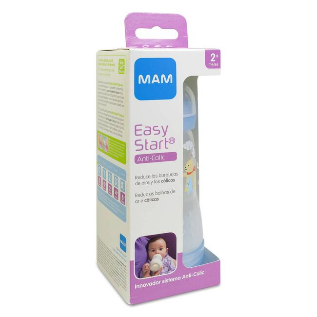 Mam Biberón Easy Start Anticólicos Azul +2 meses, 260 ml