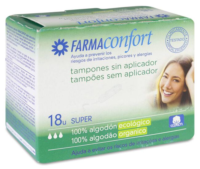Farmaconfort Tampón sin Aplicador Algodón Super, 18 Tampones