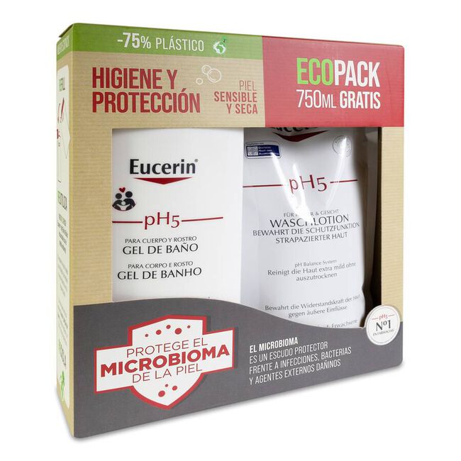Ecopack Eucerin pH5 Gel de Baño Piel Seca y Sensible, 1000 ml + 750 ml