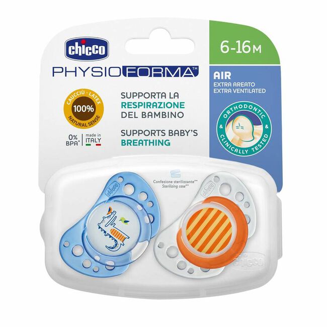 Chicco Chupete Physio Air Látex 6-12 Meses Azul, 2 Uds