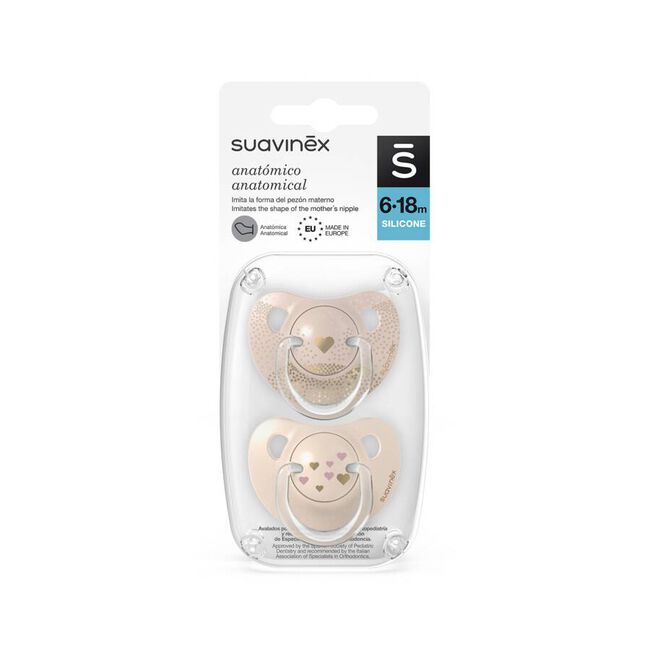 Suavinex Chupete Silicona Anatómico Clásico 6-18, 2 Unidades