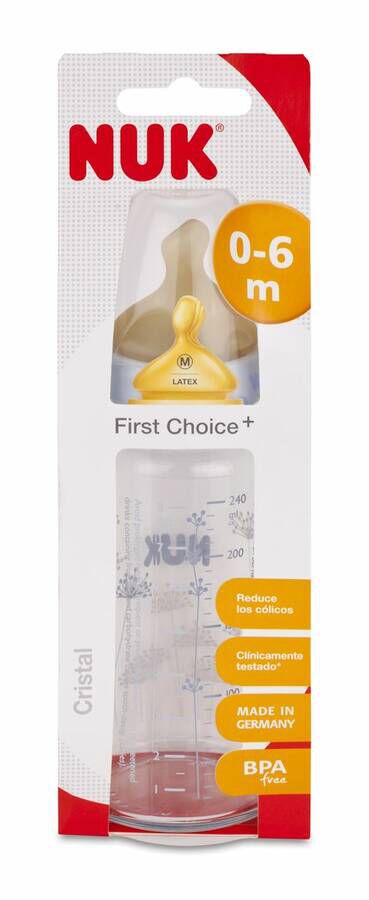 Nuk FC Biberón Cristal Látex 240 ml 0-6 M, 1 Ud