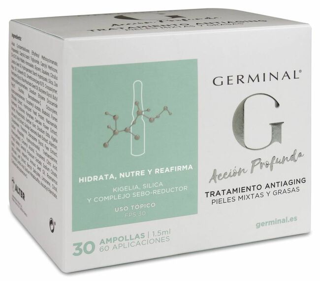 Germinal Acción Profunda Antiaging Pieles Mixtas y Grasas, 30 Ampollas