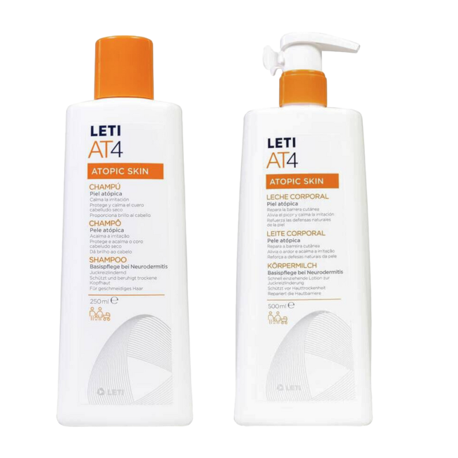 Pack LETI AT4 Leche Corporal Piel Atópica + Champú Pieles Atópicas