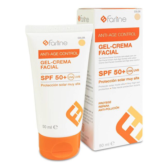 Farline Antiage Control Gel-Crema Facial SPF50+ con Color, 50 ml