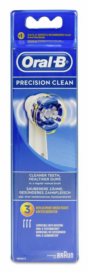 Oral-B Recambio Cepillo Dental Eléctrico Recargable Precision Clean, 3 Uds