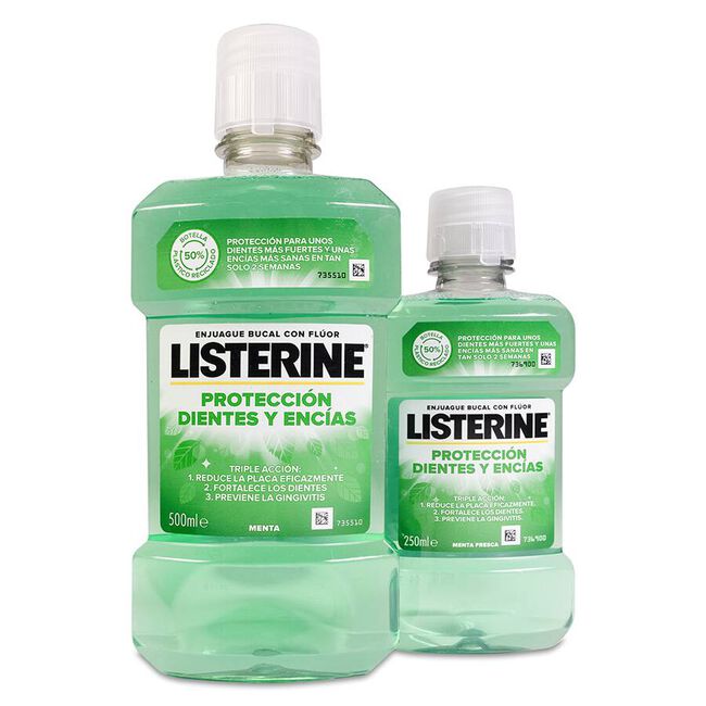 Pack Listerine Enjuague Bucal Protección Dientes Y Encías, 500 ml + 250 ml