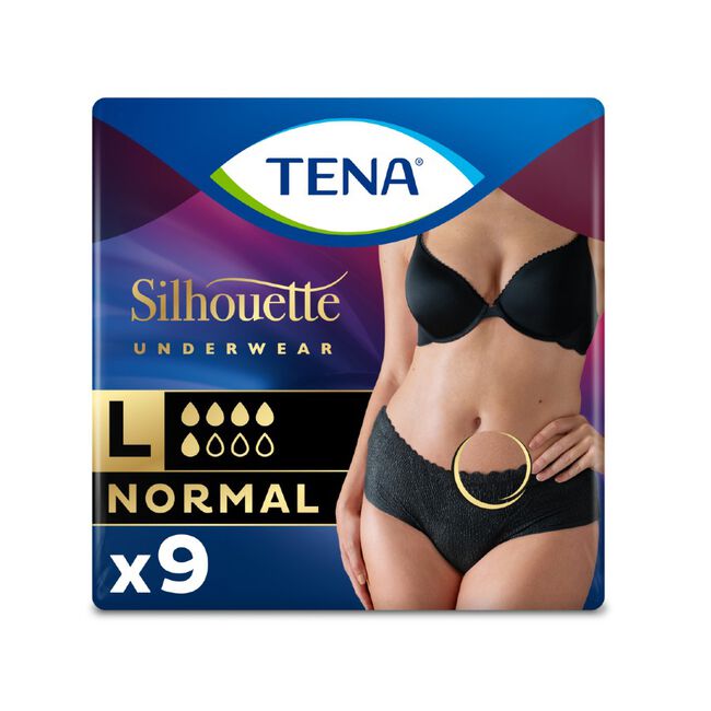 Tena Silhouette Normal Negro L, 9 unidades