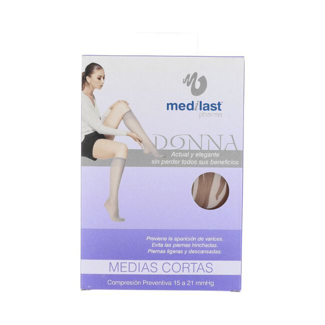 Medilast Medias de Compresión Preventiva Cortas para Piernas Cansadas de Fácil Colocación 411 Beige Talla L, 1 Par