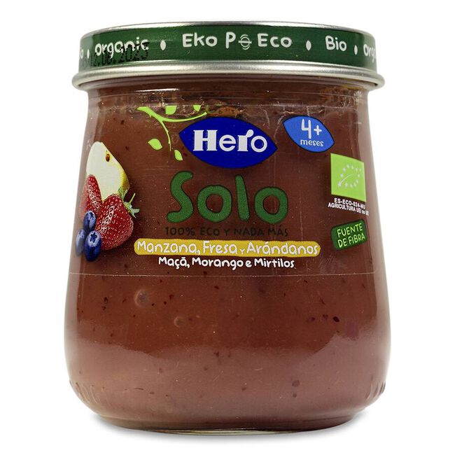 Hero Baby Solo Tarrito Sabor Manzana, Fresa y Arándanos, 120 g