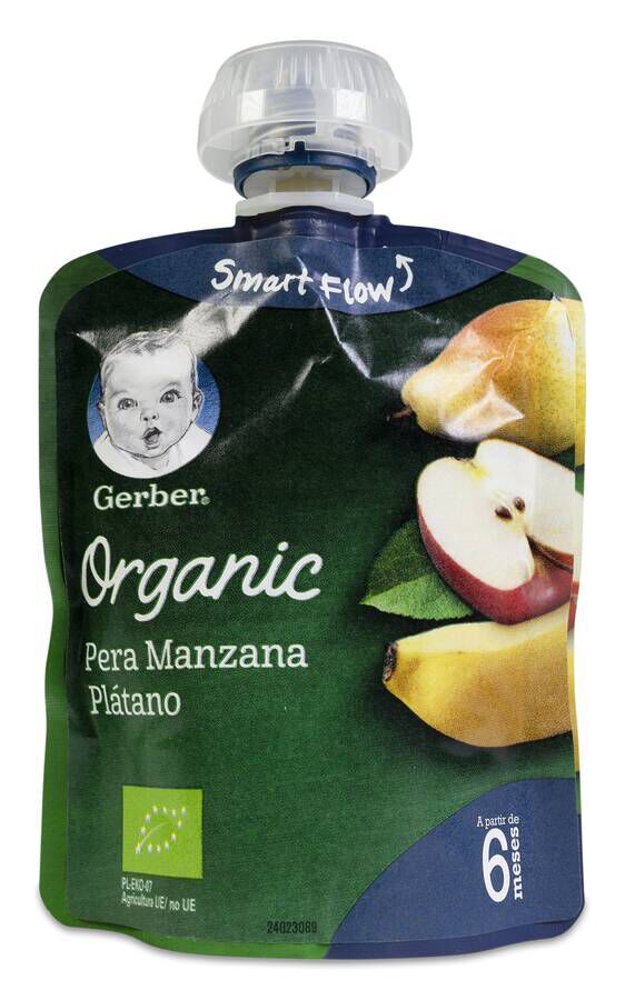 Gerber Organic Puré Pera, Manzana y Plátano, 90 g