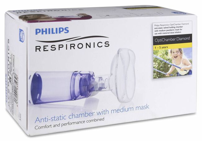 Philips OptiChamber Diamond Cámara de Inhalación + Mascarilla Infantil, 1 Ud