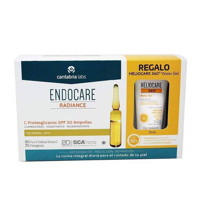 Endocare Radiance C Proteoglicanos + Heliocare 360º Water Gel, 30 Ampollas + 15 ml