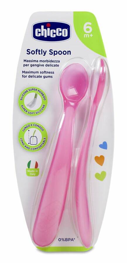 Chicco Cuchara de Silicona Rosa +6m, 2 Uds