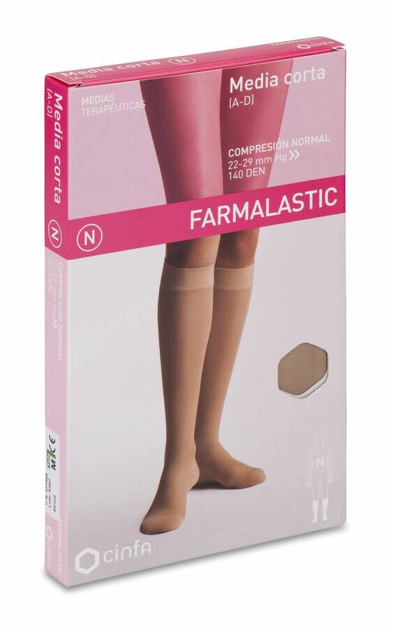 Farmalastic Media Corta Compresión Normal Beige Talla M, 1 Par
