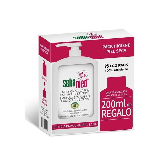 Sebamed Emulsión Sin Jabón con Aceite de Oliva, 1 l + 200 ml de regalo