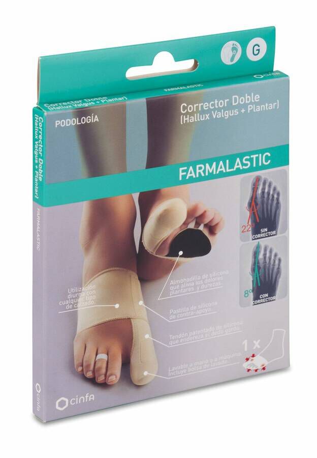 Farmalastic Corrector Doble Juanetes y Plantar Gel de Silicona Pie Derecho Talla Grande, 1 Ud