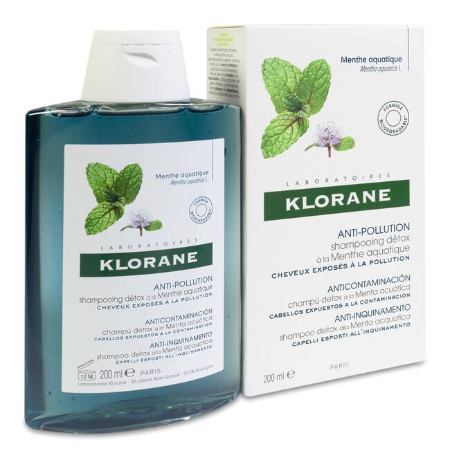 Klorane Champú Antipolución Menta Acuática, 200 ml
