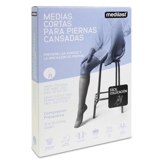 Medilast Medias de Compresión Preventiva Cortas para Piernas Cansadas de Fácil Colocación 411 Beige Talla XL, 1 Par