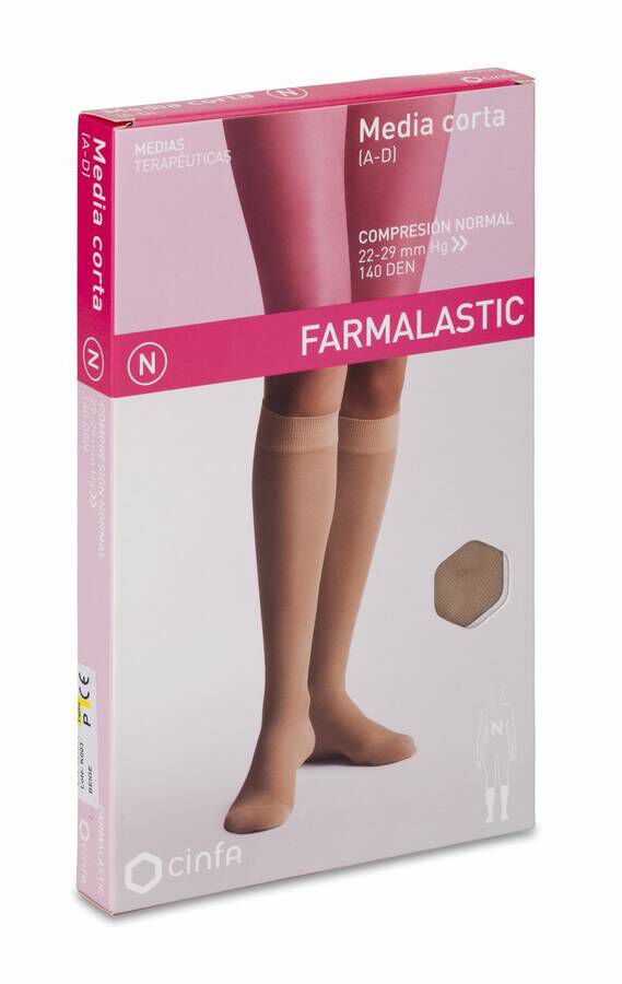 Farmalastic Media Corta Compresión Normal Beige Talla P, 1 Par
